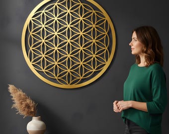 Flower of Life Metal Wall Art: Sacred Geometry Mandala, Yoga Studio Hanging, Spiritual Gift