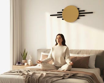 Aura Meridian Metal Wall Art: Golden Circle 777 Numerology Spiritual Decor