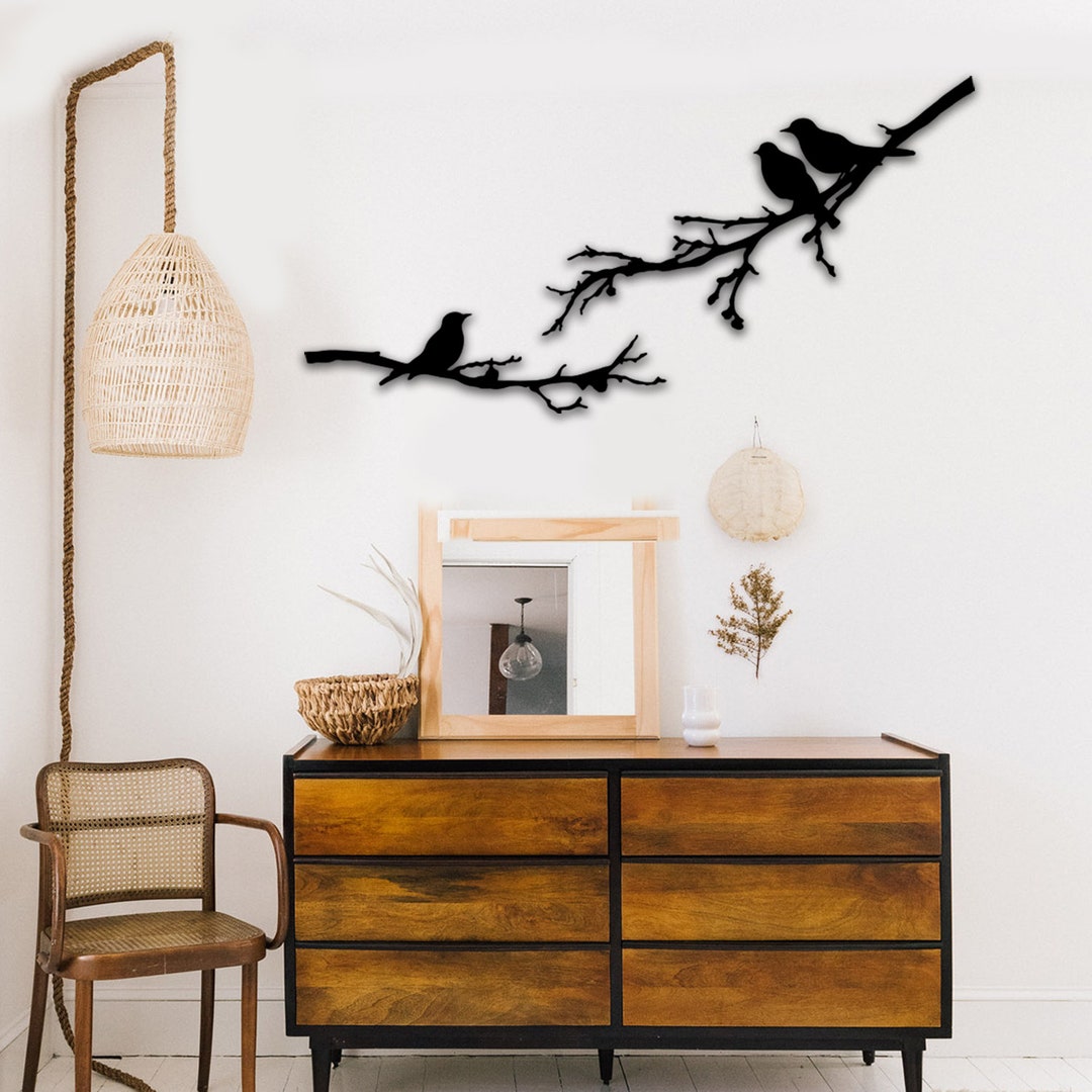 Birds on Branch Metal Wall Art Nature Inspired Minimalist Silhouette ...