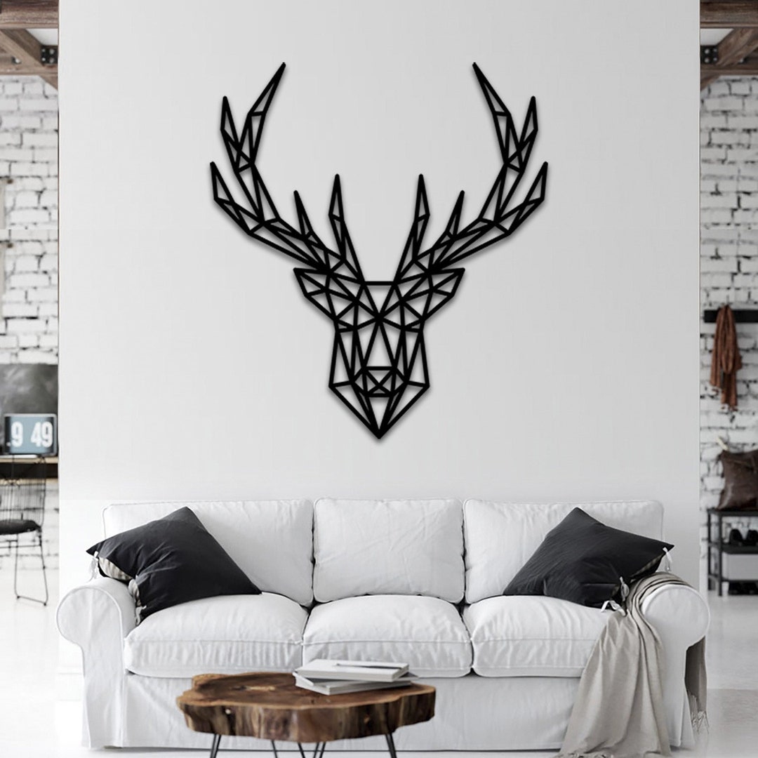 Polygonal Deer Head Metal Wall Decor Etsy