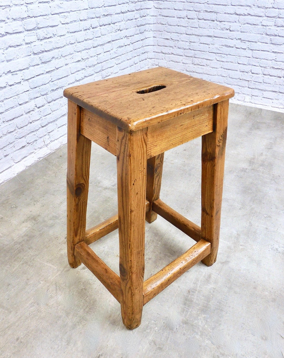 Antique Tall Pine Stool Etsy