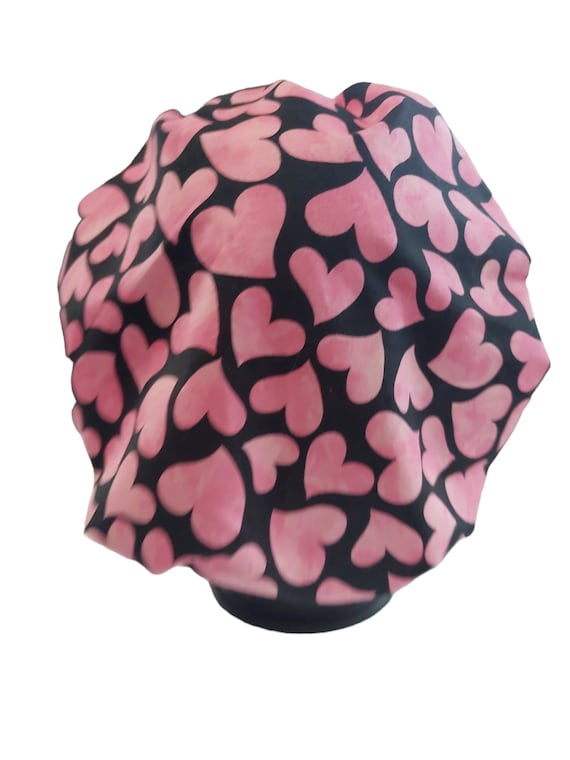 Scrub Hats Valentines Day Batik Hearts Fabric-bouffant Scrub 