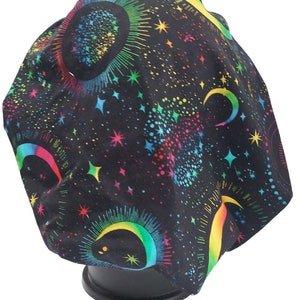 Bouffant surgical scrub cap hat women black rainbow moon stars galaxy adjustable