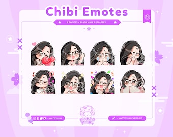 Chibi Girl Twitch Emote Pack (8-pack) | Söta stream-emotes för YouTube, Discord och PNGTuber VTuber-resurser