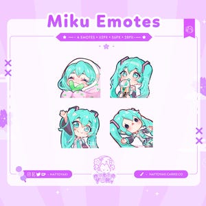 Hatsune Miku Twitch Emote Paket (Set 1) | Niedliche Vocaloid Emotes für Streamer, YouTube, Discord, Tiktok