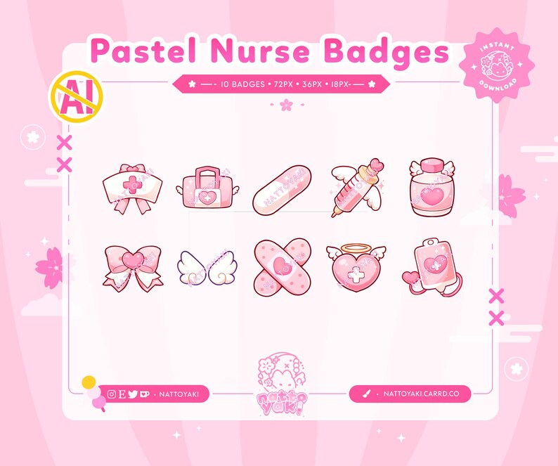 Pastel Pink Nurse Sub Badges | Cute Stream Badges, Bit Badges, Channel ...