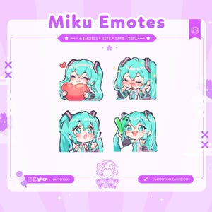 Hatsune Miku Twitch Emote Pack (Set 2) | Cute Vocaloid Emotes for Streamers, YouTube, Discord, Tiktok