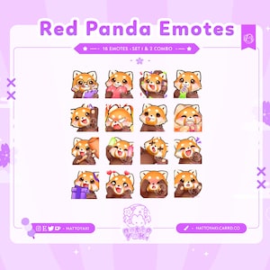 Pakiet emotikonek „Ruda Panda” na Twitchu (zestaw 1 i 2) | Urocze emotikony zwierząt dla streamerów, YouTube'a, Discorda i TikToka