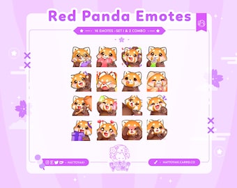 Pacote de Emotes do Panda Vermelho para Twitch (Conjunto 1 e 2) | Emotes de Animais Fofos para Streamers, YouTube, Discord e TikTok