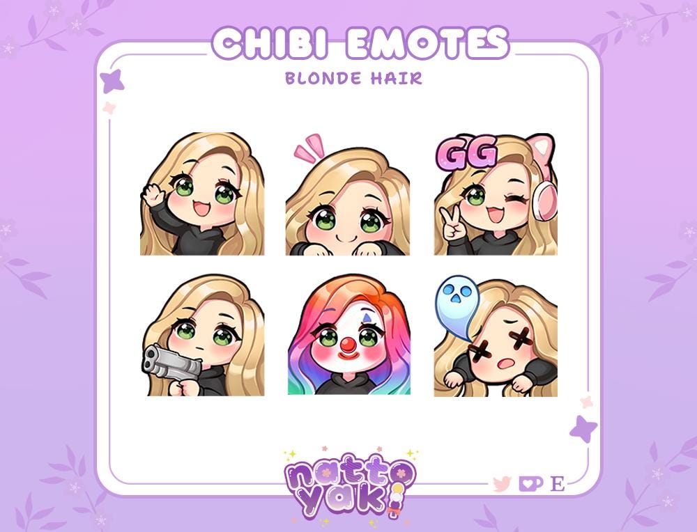 Chibi Girl Twitch Emote Pack (Set 3) | Cute Stream Emotes for YouTube, Discord & PNGTuber VTuber Assets