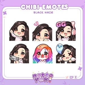 黒髪 / 明るい肌 | Twitch Emotes Set 3 | Twitch - Discord - Streamer | かわいい - ちび