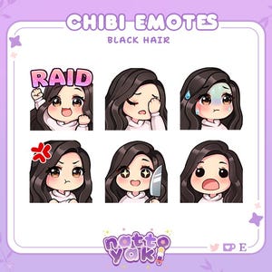黒髪 / 明るい肌 | Twitch Emotes Set 2 | Twitch - Discord - Streamer | かわいい - ちび