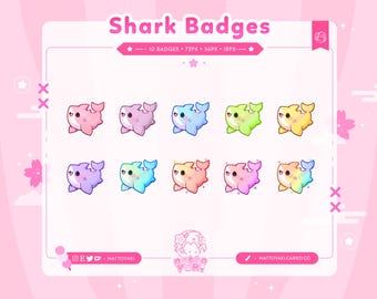 Shark Twitch Sub Badges | Cute Stream Badges, Bit Badges, Channel Points Icon, Emotes for Streamers, Discord & YouTube