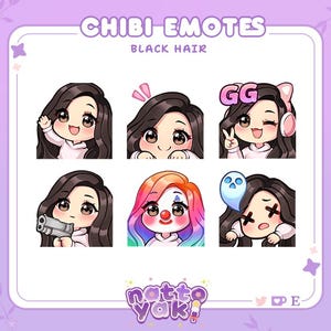 黒髪 / 明るい肌 | Twitch Emotes Set 3 | Twitch - Discord - Streamer | かわいい - ちび