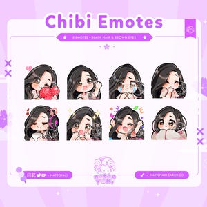 Chibi Girl Twitch Emote Pack (8 Pack) | Cute Stream Emotes for YouTube, Discord & PNGTuber VTuber Assets