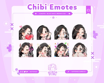 Chibi Girl Twitch Emote Pack (8 Pack) | Cute Stream Emotes for YouTube, Discord & PNGTuber VTuber Assets