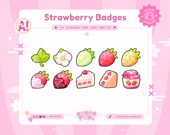 Sub-badges aardbei | Cottagecore-streambadges, bitbadges, kanaalpuntenpictogram, cheer-emotes voor streamers