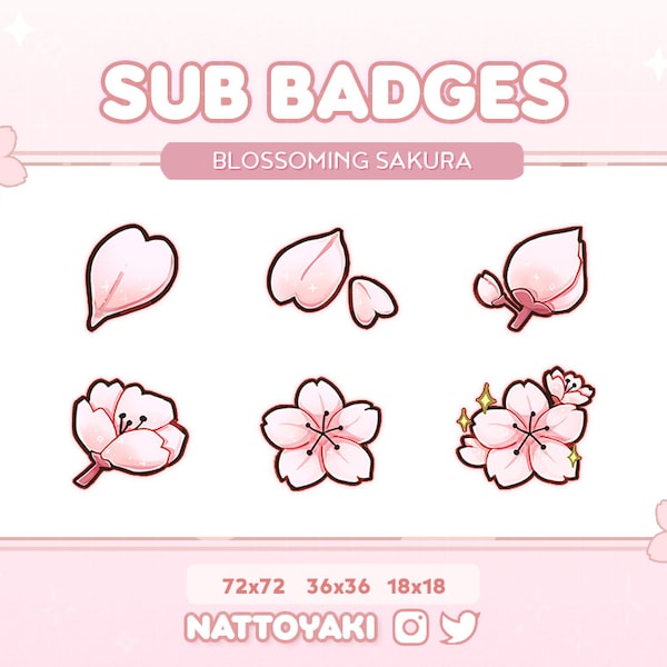 Badges secondaires Twitch Sakura en fleurs / Badges Bit / Sakura cerise / Configuration du streamer / Fleur / Rose / Pastel