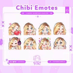 Chibi Girl Twitch Emote Pack (8 Pack) | Cute Stream Emotes for YouTube, Discord & PNGTuber VTuber Assets