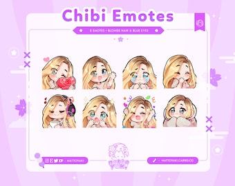 Chibi Girl Twitch Emote Pack (8 Pack) | Cute Stream Emotes for YouTube, Discord & PNGTuber VTuber Assets