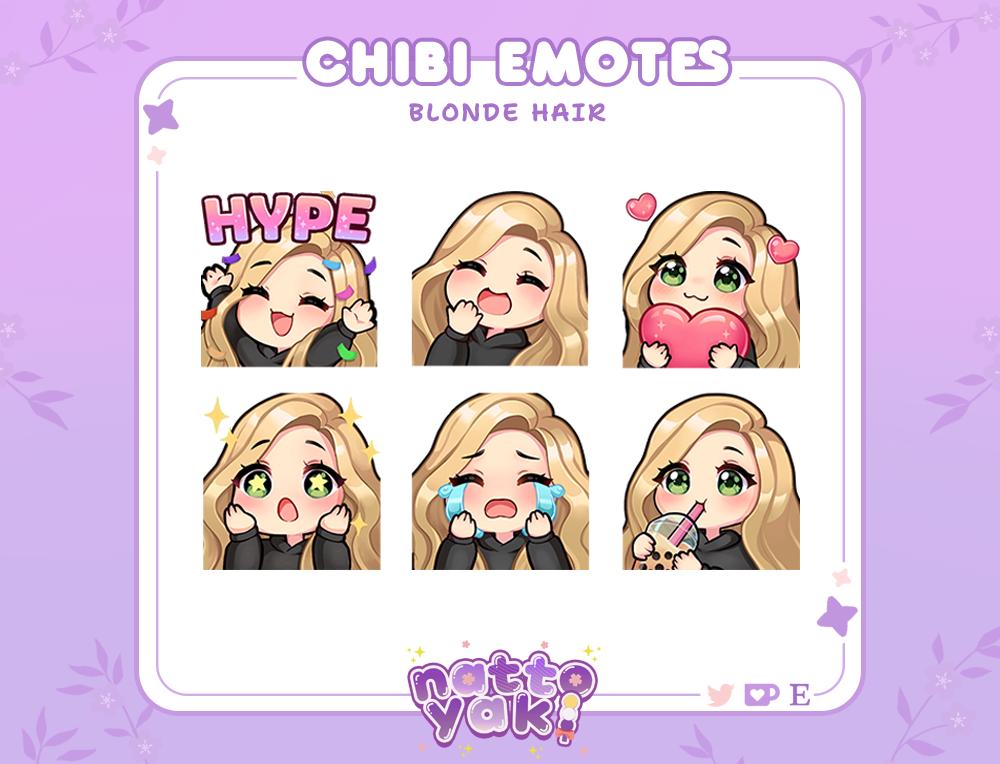 Chibi Girl Twitch Emote Pack (Set 1) | Cute Stream Emotes for YouTube, Discord & PNGTuber VTuber Assets
