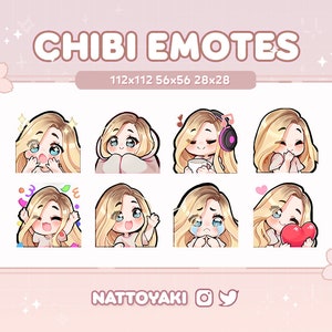 Cute Chibi Girl Twitch Discord Emote Pack  | Gaming | Streaming | Streamer | Blonde Hair Brown Roots | Blue Eyes