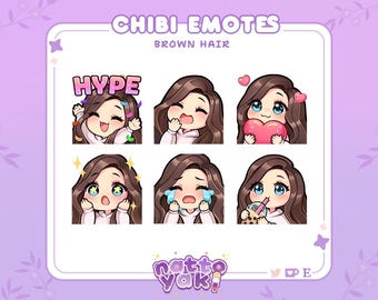 Chibi Girl Twitch Emote Pack (Set 1) | Cute Stream Emotes for YouTube, Discord & PNGTuber VTuber Assets