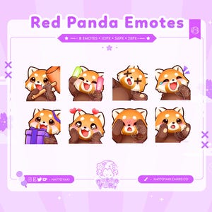 Red Panda Twitch Emote Pack (Set 2) | Cute Animal Emotes for Streamers, YouTube, Discord, Tiktok