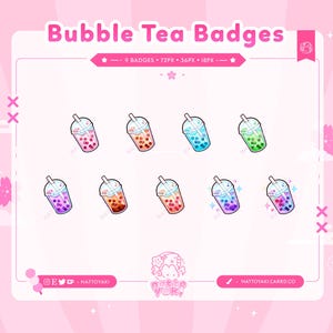 Boba Twitch Sub Badges | Cute Stream Badges, Bit Badges, Channel Points Icon, Emotes for Streamers, Discord & YouTube