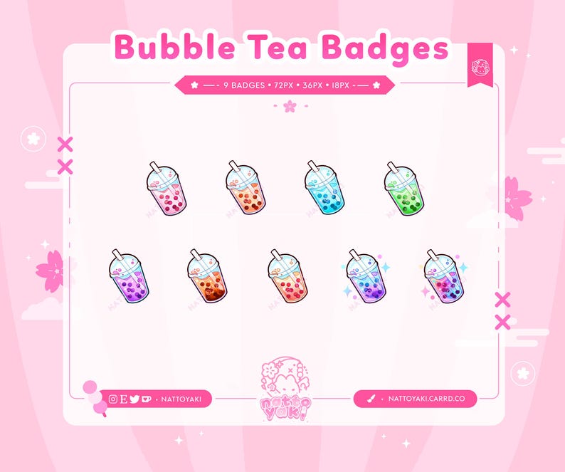 Boba Twitch Sub Badges | Cute Stream Badges, Bit Badges, Channel Points Icon, Emotes for Streamers, Discord & YouTube image 1