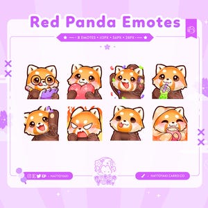 Red Panda Twitch Emote Pack (Set 1) | Cute Animal Emotes for Streamers, YouTube, Discord, Tiktok