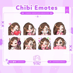 Chibi Girl Twitch Emote Pack (8 Pack) | Cute Stream Emotes for YouTube, Discord & PNGTuber VTuber Assets