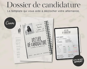 Canva work-study application file, cover letter, CV, Notion tracking tool