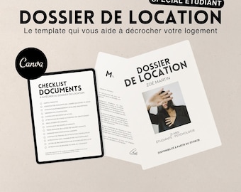 Dossier de location étudiant Canva – Modèle complet prêt à remplir | Lettre de motivation + checklist | Version numérique personnalisable