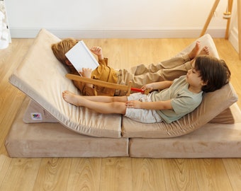 EXTRA groß - 5 in 1 Kinderspielcouch, Kleinkindsofa, Aktivitätsspielset, Spielhaus, weiches Montessori-Spielzeug