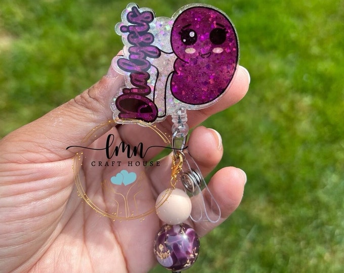 Dialysis Nurse Badge Reel: Acrylic Design with Removable Beads