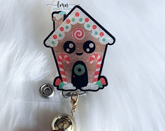 Gingerbread House Badge Reel: Glitter Holiday Badge