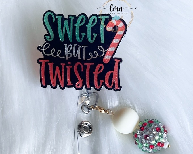 Candy Cane Badge Reel: Glitter Christmas Holiday Badge