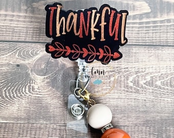 Thankful Badge Reel: Acrylic Thanksgiving Badge Clip