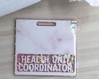 Pink Marble Badge Buddy: Glitter Medical ID, Custom Name