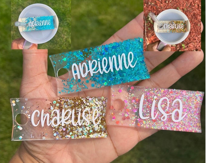 Personalized Glitter Tumbler Name Plate: Custom Acrylic Tag