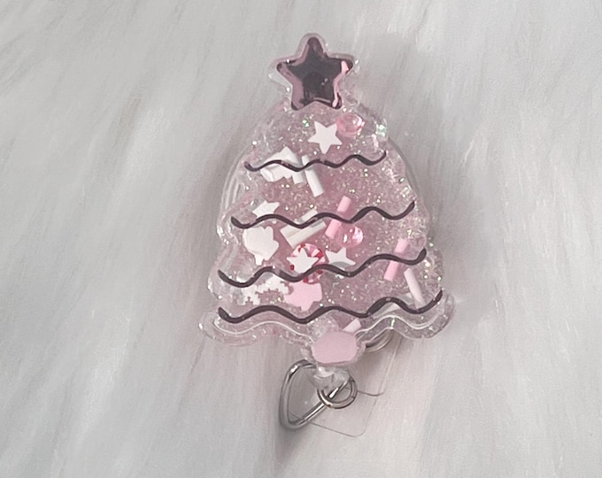 3D Christmas Tree Cookie Shaker Badge Reel: Holiday Badge Clip