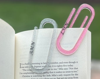 Personalized Glitter Acrylic Paperclip Bookmark: Book Lover Gift