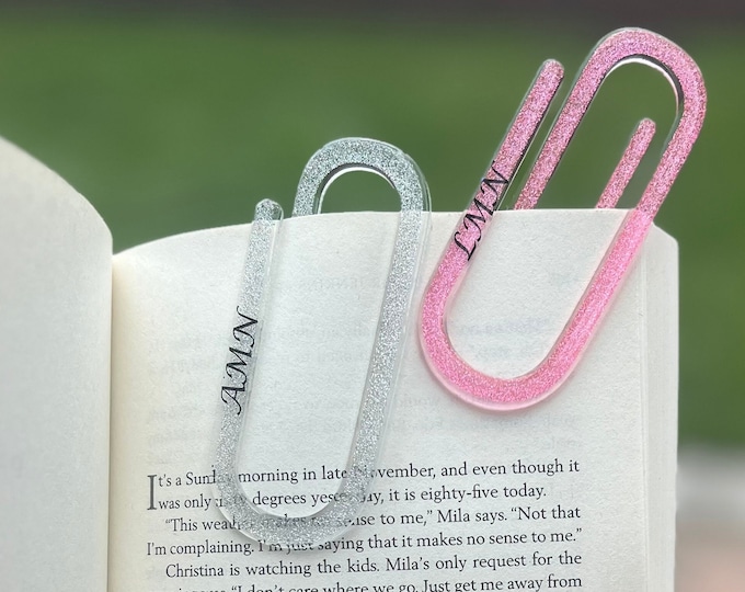 Personalized Glitter Acrylic Paperclip Bookmark: Book Lover Gift