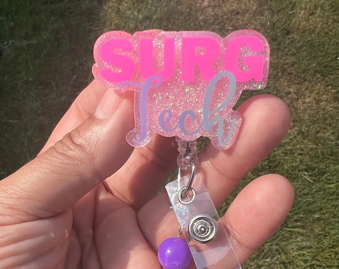 Surg Tech Badge Reel: Personalized Acrylic Design with Removable Beads