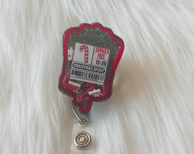 3D Shaker Christmas Badge Reel: Jingle Mix Holiday Badge Clip