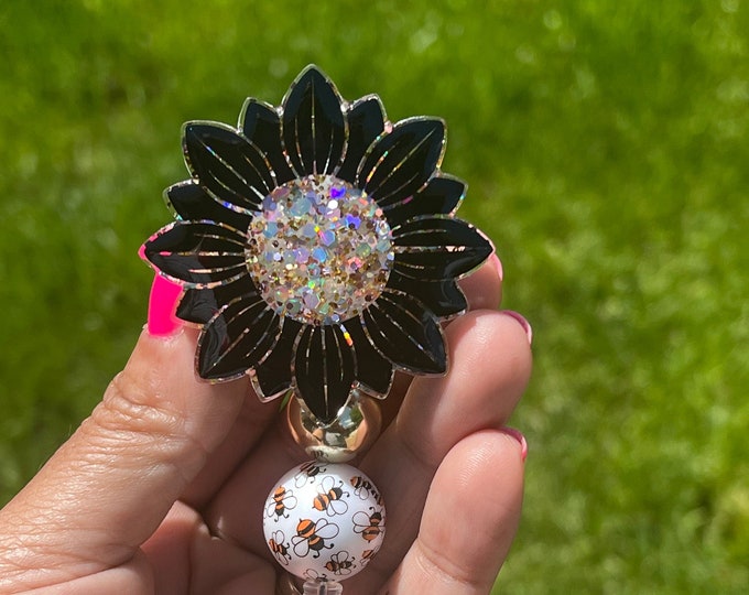 Sunflower Badge Reel|Glitter Badge Reel|Nurse Badge Reel|Black Sunflower Badge Reel|Medical Badge Reel|Cute Badge Reel|Custom Badge Reel