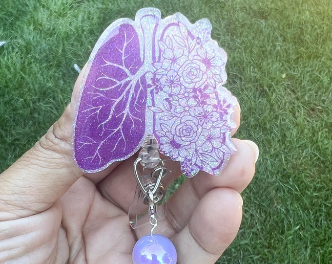 Floral Lungs Badge Reel: Acrylic Respiratory Therapist ID Holder