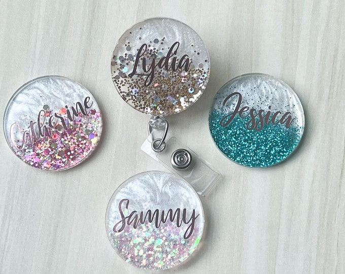 Glitter Badge Reel|Name Badge Reel|Cute Badge Reel|Custom Badge|Personalized Badge|Girly Badge Reel| Ombré Badge Reel