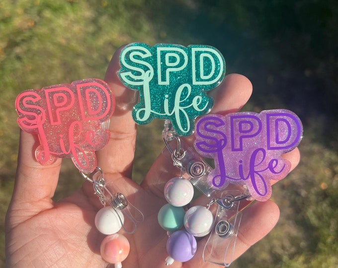 SPD Life Badge Reel: Glitter Sterile Processing Tech, Removable Beads